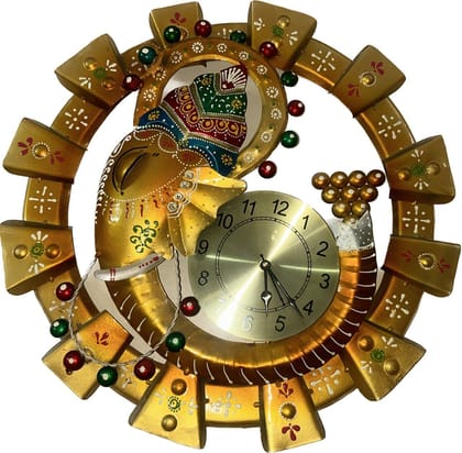 Wooden Flore Unique Multicolor Design Wall Clock Round Handcrafted Handpainted Rajasthani Showpeace Wall Clock 18 * 18 (b1258)