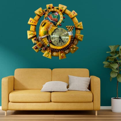 Wooden Flore Unique Multicolor Design Wall Clock Round Handcrafted Handpainted Rajasthani Showpeace Wall Clock 18 * 18 (b1258)