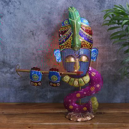 Hand Crafted Table Decor Idol Unique Tealight Candle Holder Handpainted Unique Decor Gifted Item (Blue)