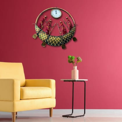 Wooden Flore Unique Multicolor Design Wall Clock Round Handcrafted Handpainted Rajasthani Showpeace Wall Clock 18 * 18 (m165)