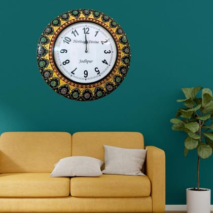 Wooden Flore Unique Multicolor Design Wall Clock Round Handcrafted Handpainted Rajasthani Showpeace Wall Clock 18 * 18 (b548)
