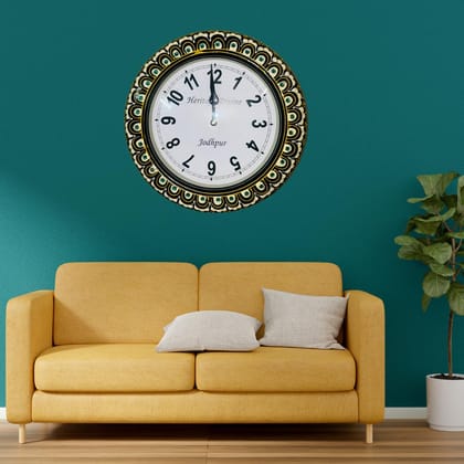Wooden Flore Unique Multicolor Design Wall Clock Round Handcrafted Handpainted Rajasthani Showpeace Wall Clock 18 * 18 (h268)
