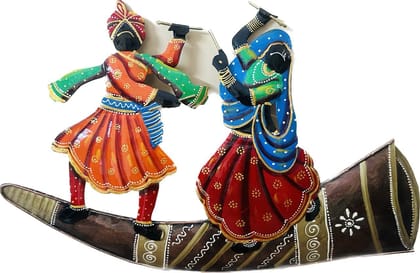 Handcrafted Unique Idol Male Female Dandiya Playing Couple Wall Decor for Home and Gifted Item