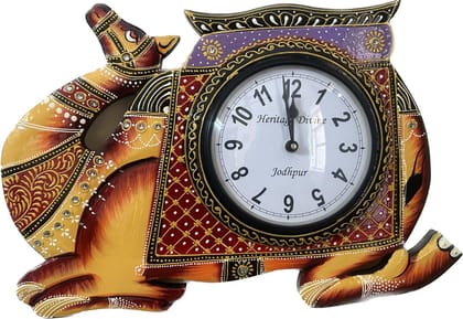 Handicarft Handpainted Royal Rajasthani Wall Clock for Home Decor, Liviving Room Gifted Item (Camel Clock)