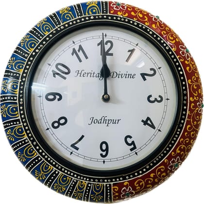 Wooden Flore Unique Multicolor Design Wall Clock Round Handcrafted Handpainted Rajasthani Showpeace Wall Clock 18 * 18 (k2688)