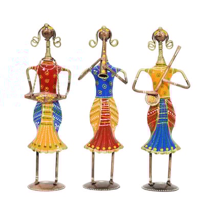 Handicrafted Handpainted Punjabi Musician Idol Table Decor, Home Decor Set of 3 (Female)