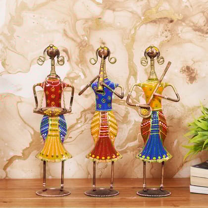 Handicrafted Handpainted Punjabi Musician Idol Table Decor, Home Decor Set of 3 (Female)