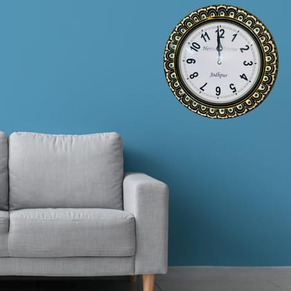 Wooden Flore Unique Multicolor Design Wall Clock Round Handcrafted Handpainted Rajasthani Showpeace Wall Clock 18 * 18 (h268)
