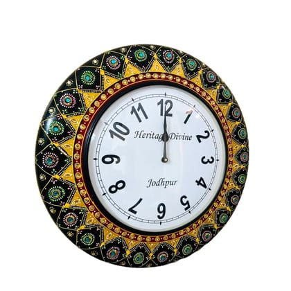 Wooden Flore Unique Multicolor Design Wall Clock Round Handcrafted Handpainted Rajasthani Showpeace Wall Clock 18 * 18 (b548)